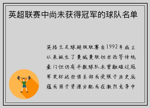 英超联赛中尚未获得冠军的球队名单